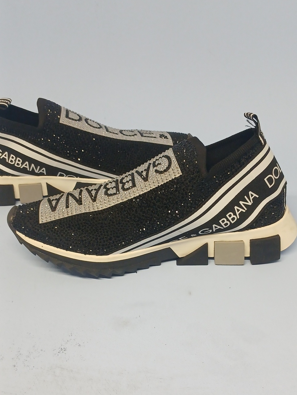 Dolce & Gabbana Black & White Crystal Logo Slip-On Sneakers Euro 41 US 10-10.5 - Picture 12 of 15